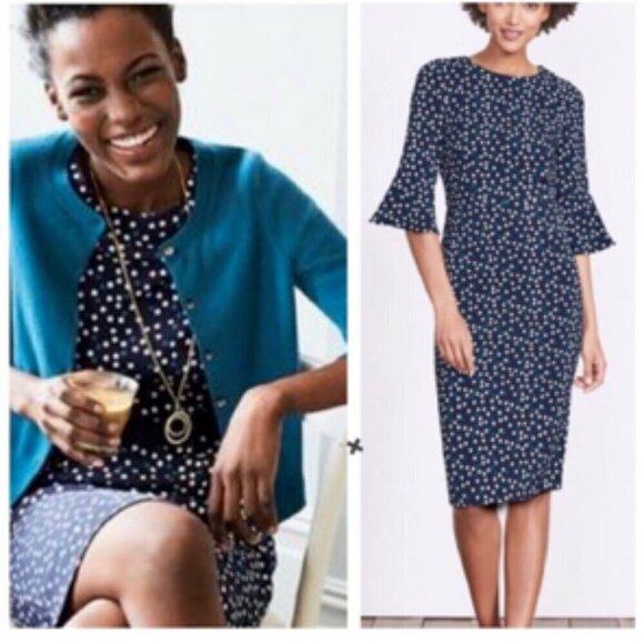 Boden Delia Pop Spot Formal Sheath Midi Career Dress Polka Dot 6R - Picture 10 of 10